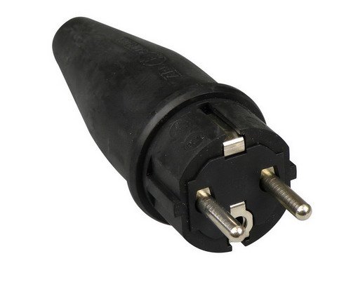 Stekker Rubber + RA, zwart, 16 Ampere, 250 Volt, VDE, IP44