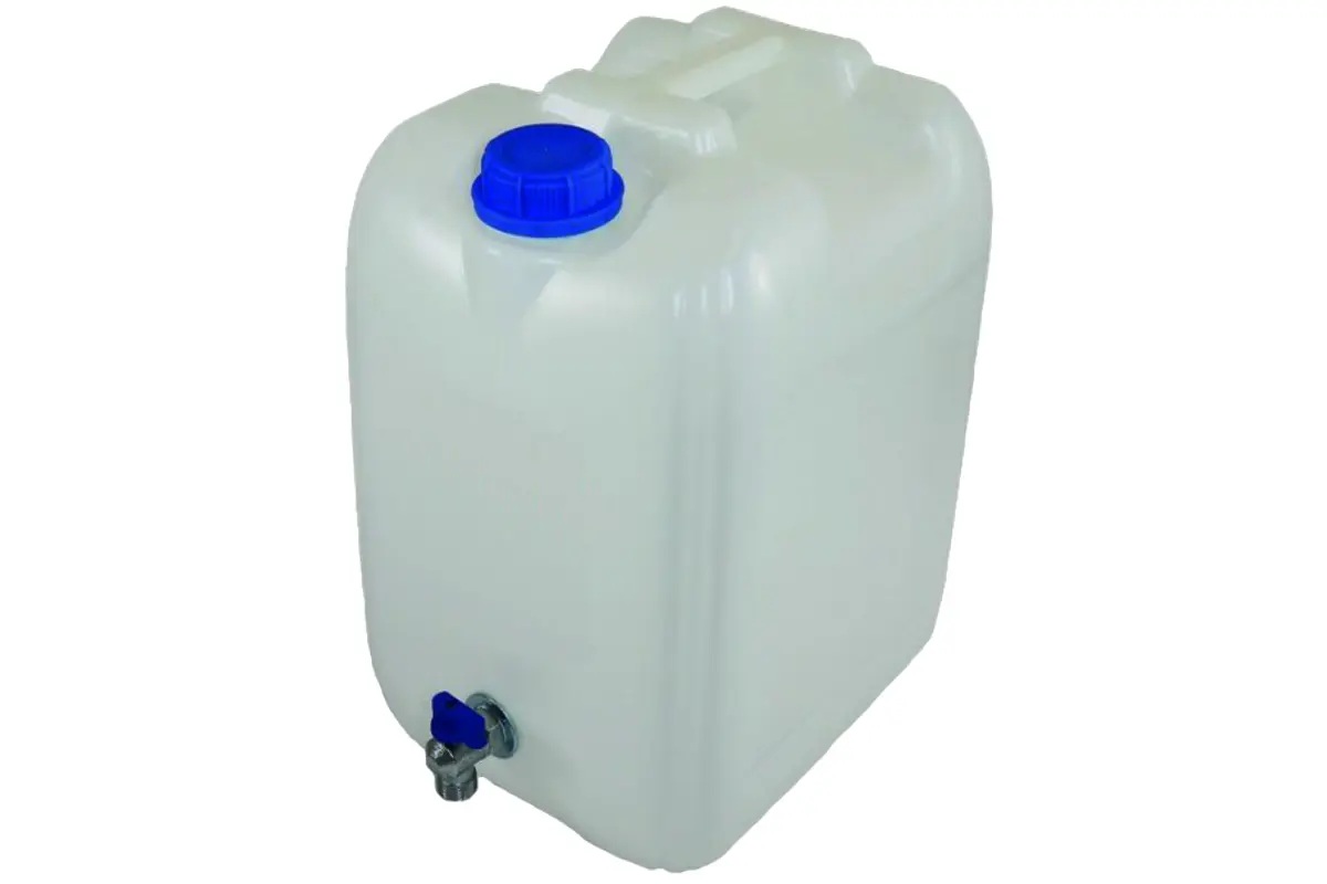 waterkan met 10 liter en metalen tapkraan met uitwendig draad - watercontainer - drinkwater