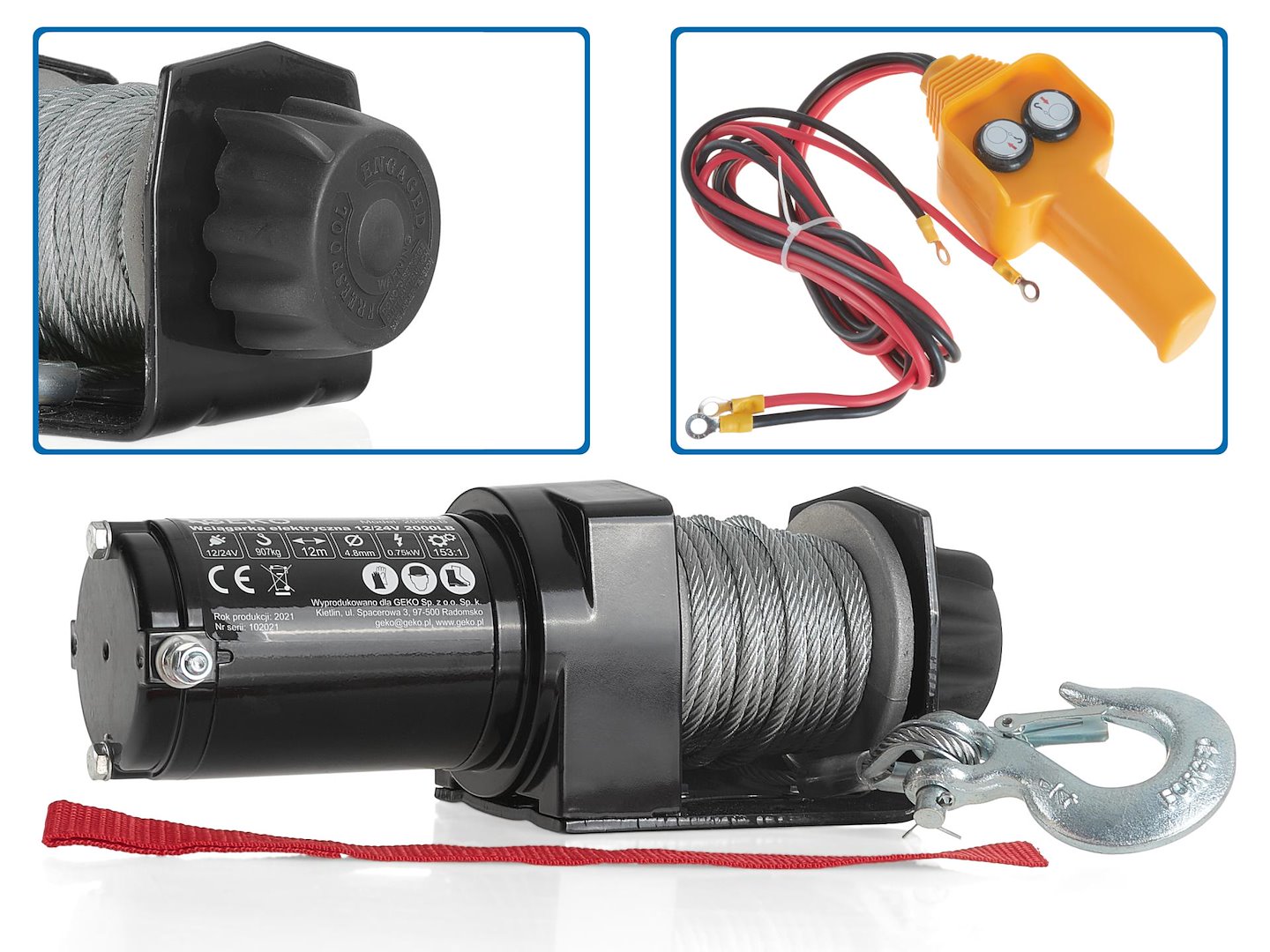 treklier 907 kg - bumperlier - autolier - elektrische lier 12 volt - lier - geko