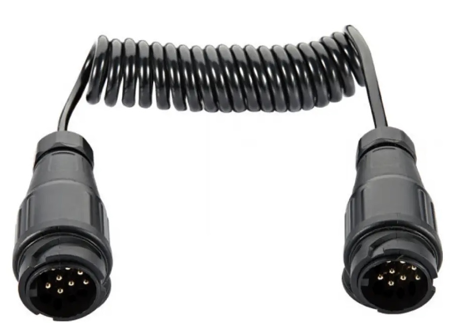spiraalkabel 13-polig 12v – kunststof plug & socket – 3 meter - aanhanger kabel