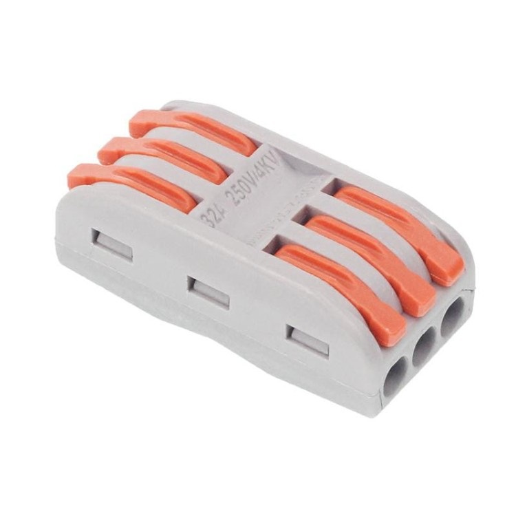 3-weg elektrische snelverbinders, doorvoer, klem, draad tot 2,5 mm2, 10 stuks/verpakking