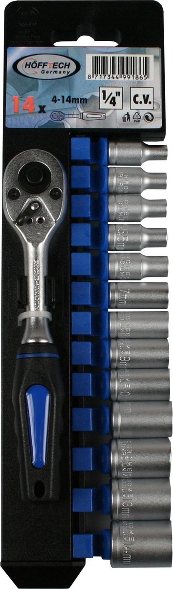dopsleutelset - doppenset - 14-delig - 1/4 duims - ratelset - hofftech