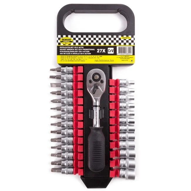 dopsleutelset - doppenset - 27-delig - 1/4 duims - ratelset - benson