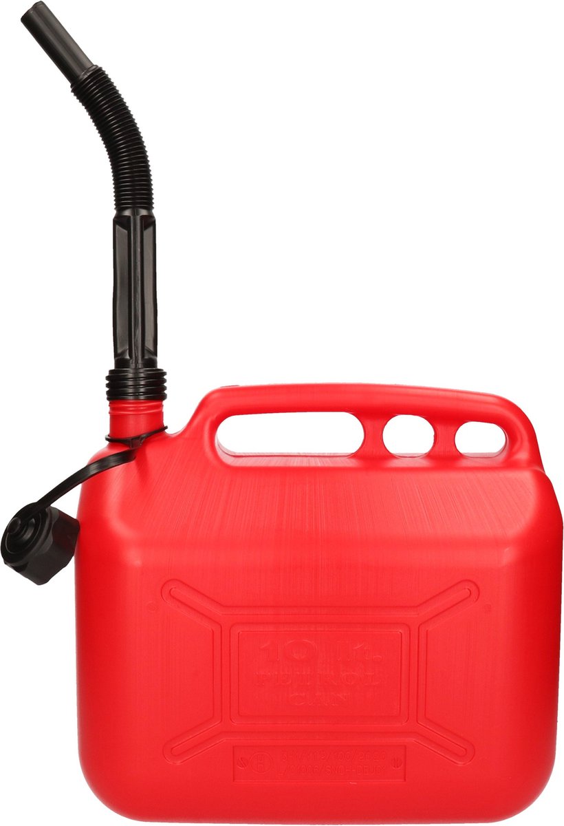 jerrycan met vloeistofindicator - 10 liter inhoud - flexibele tuit - kunststof benzinekan - vloeistof kan - brandstofkan
