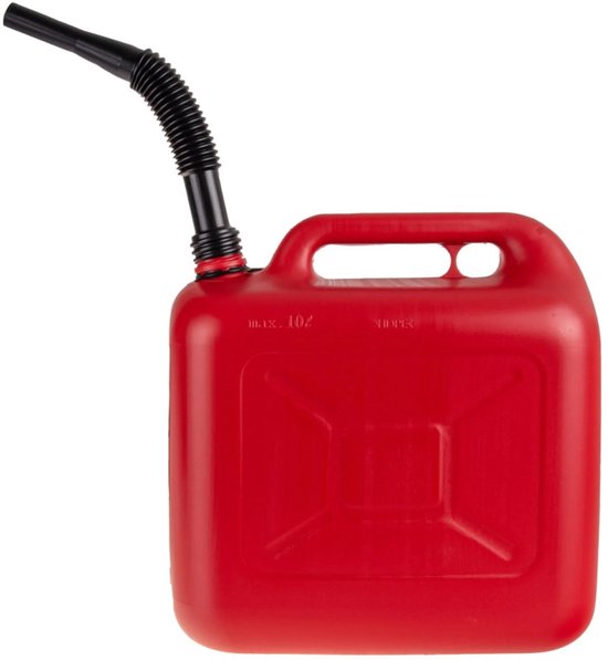 jerrycan 10 liter inhoud - flexibele tuit - kunststof benzinekan - vloeistof kan - brandstofkan - geko