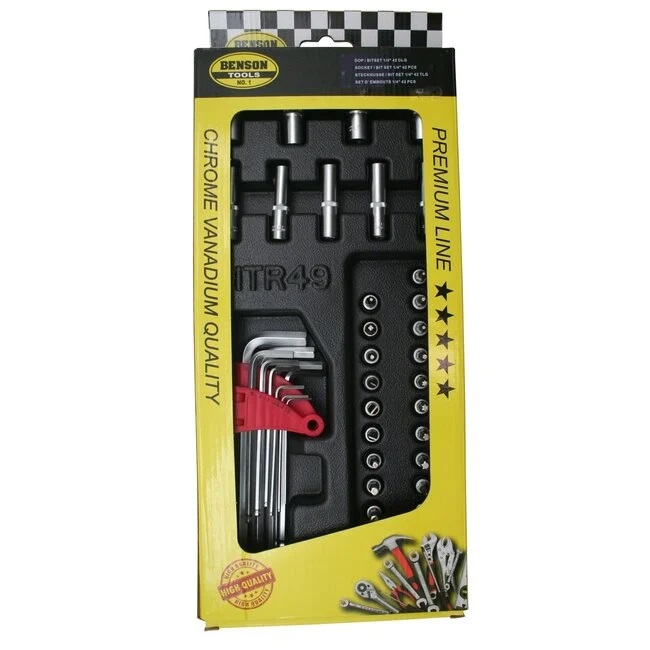 doppenset - 1/4 aansluiting - 42-delig - doppendoos - bittenset - bitset - benson