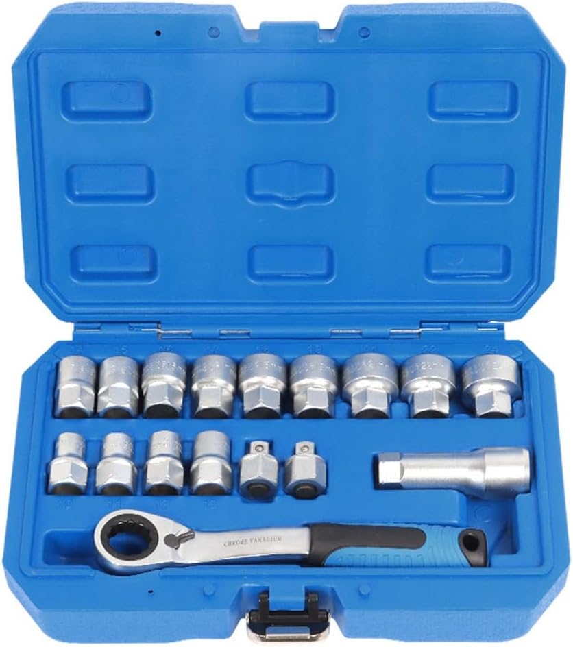 doorsteekdopsleutel set - meertands - 17-delig - omschakelratel set - doppen set