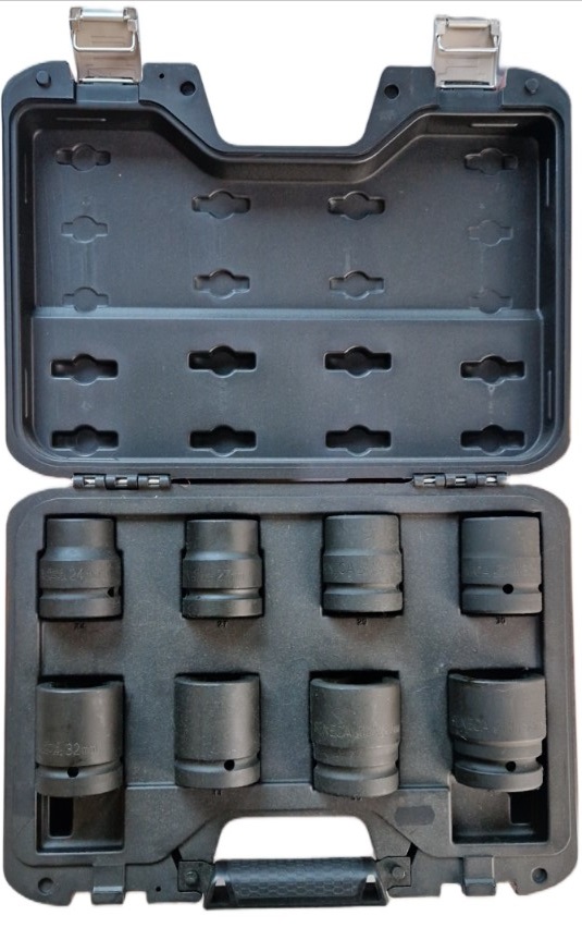 krachtdoppenset - 8-delig - 1 inch aansluiting - 24 tot 38 mm - doppenset - slagdoppen - seneca