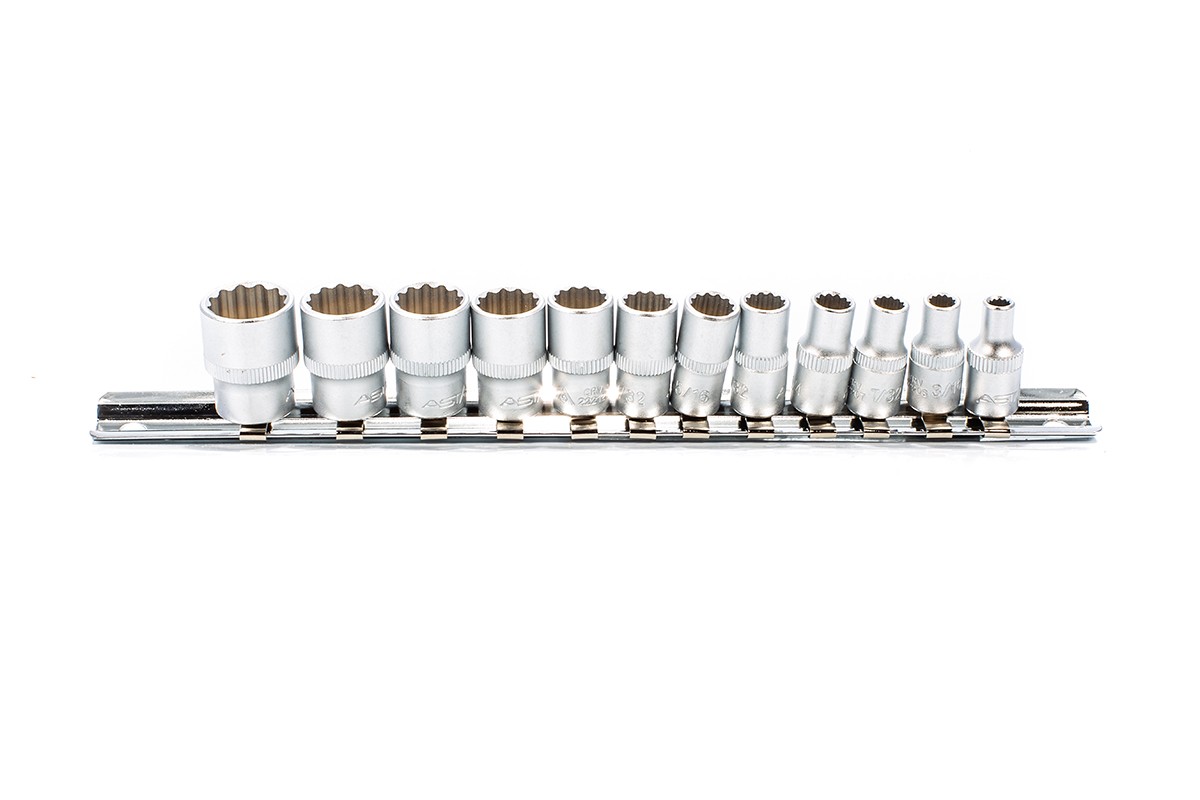 doppenset - 12-delig - 1/4 aansluiting - 5/32 tot 9/16 - engelse maten -  doppenrail - doppenset op rail - asta