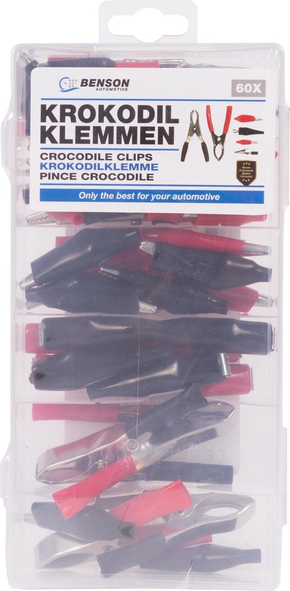 krokodil klemmenset - 60 delig - accuklemmen set - krokodillenklemmen set - benson