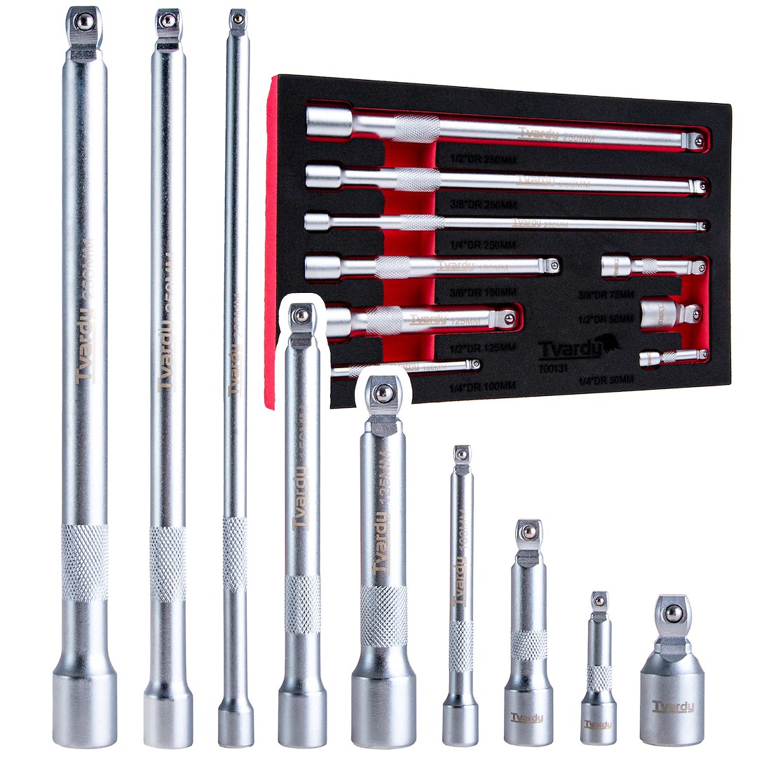 set ratelverlengstukken - 9 stuks - 1/4, 3/8 en 1/2 duims - verlengstuk voor ratels - tvardy