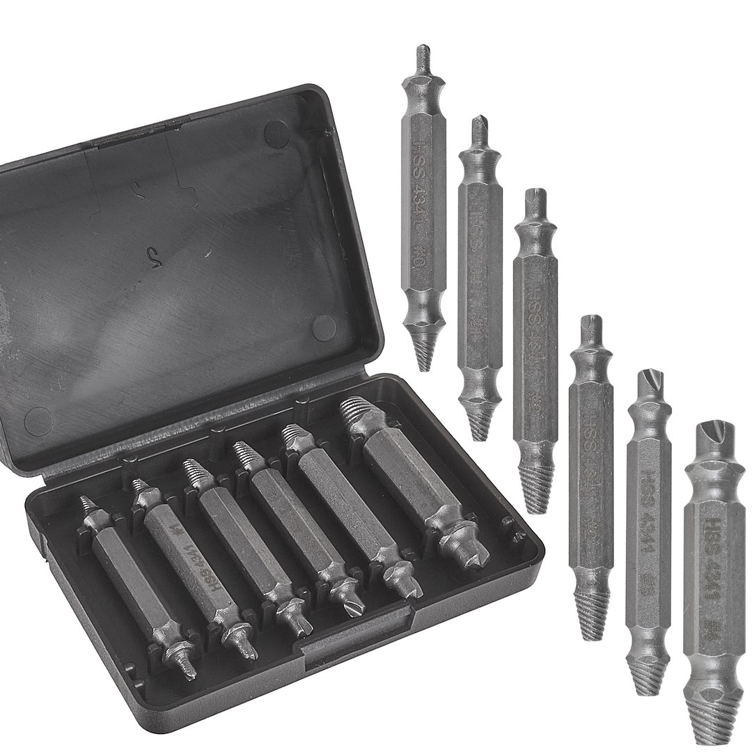 dubbelzijdige schroefextractorset - 6 stuks - schroefuitdraaierset - schroef extractor set - keltin