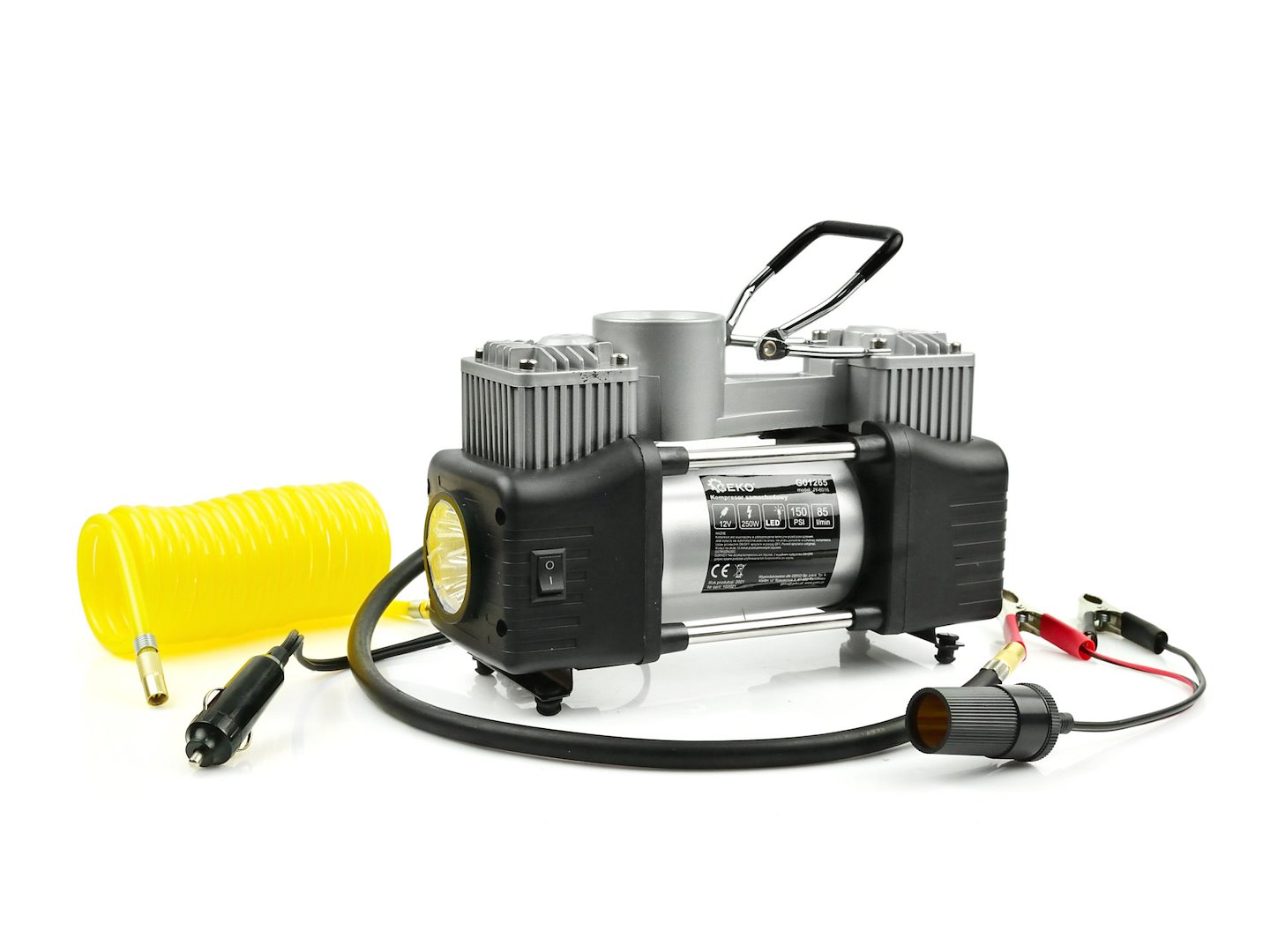 compressor 12 Volt - 250 watt - inclusief ingebouwde zaklamp - lucht compressor - draagbare luchtcompressor - geko
