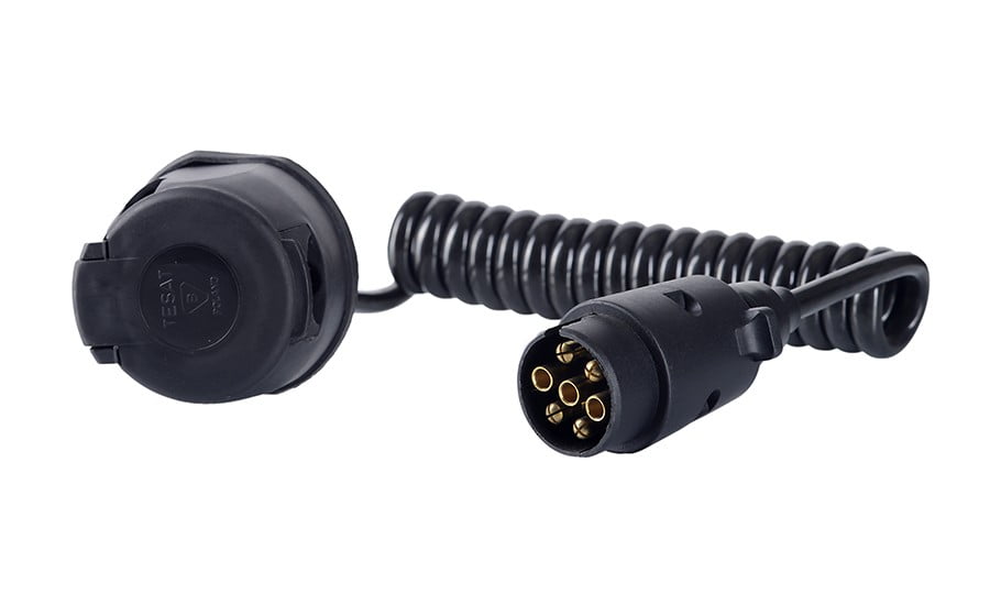 spiraal verlengkabel 7 polig - 1,8 meter kabel - spiraalkabel stekker + stekkerdoos - aanhangerkabel - horpol