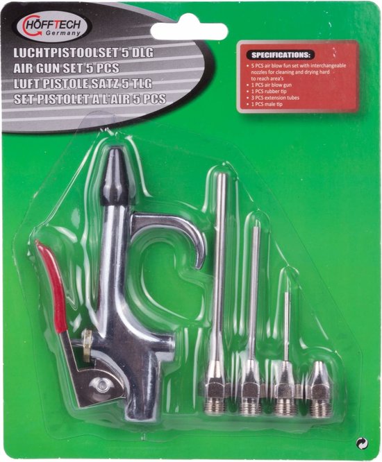 blaaspistool set - luchtpistool set - 5 delig - luchtspuit - afblaas pistool - höfftech