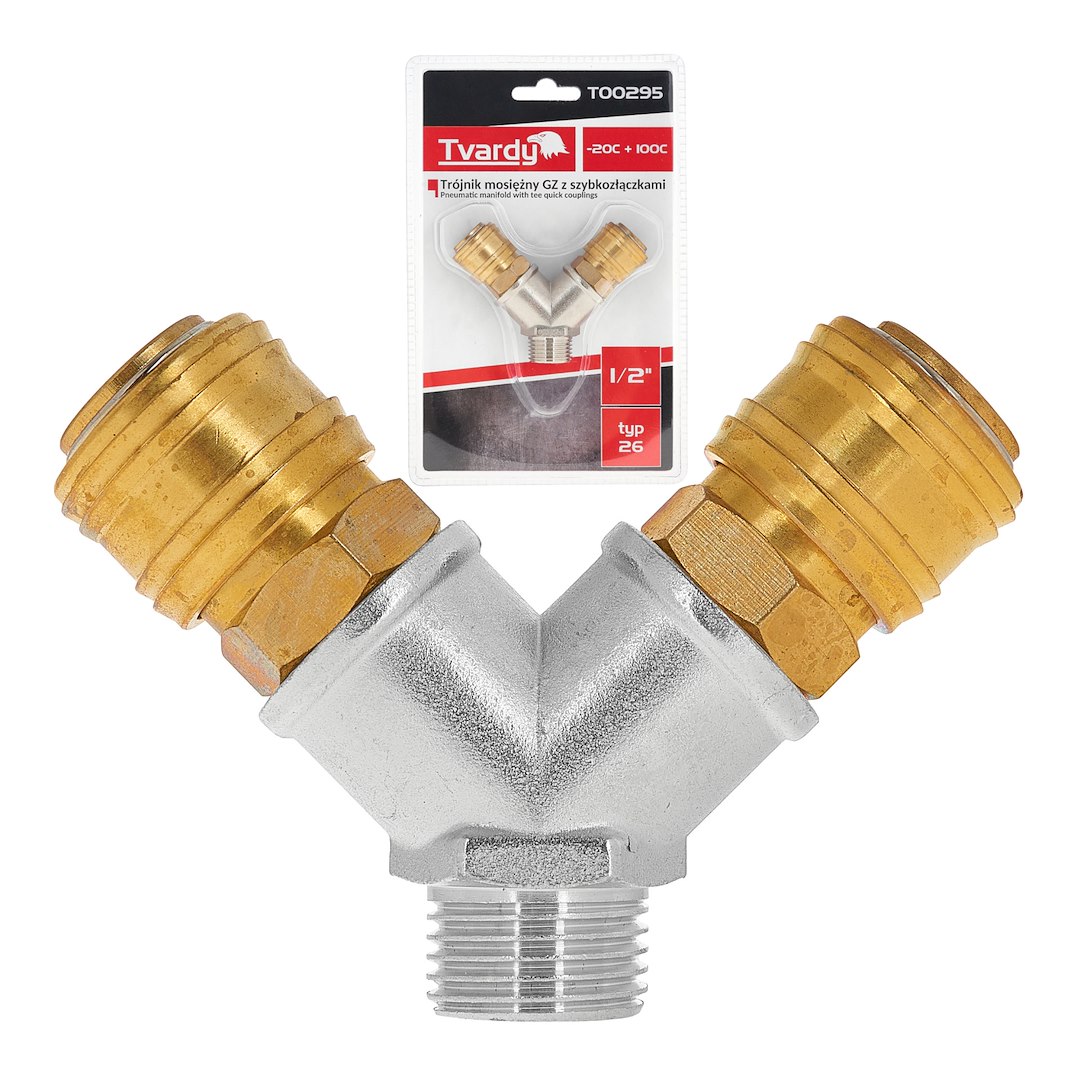 2 weg snelkoppeling luchtstekker 1/2 schroefdraad - luchtkoppeling - messing persluch - tvardy 
