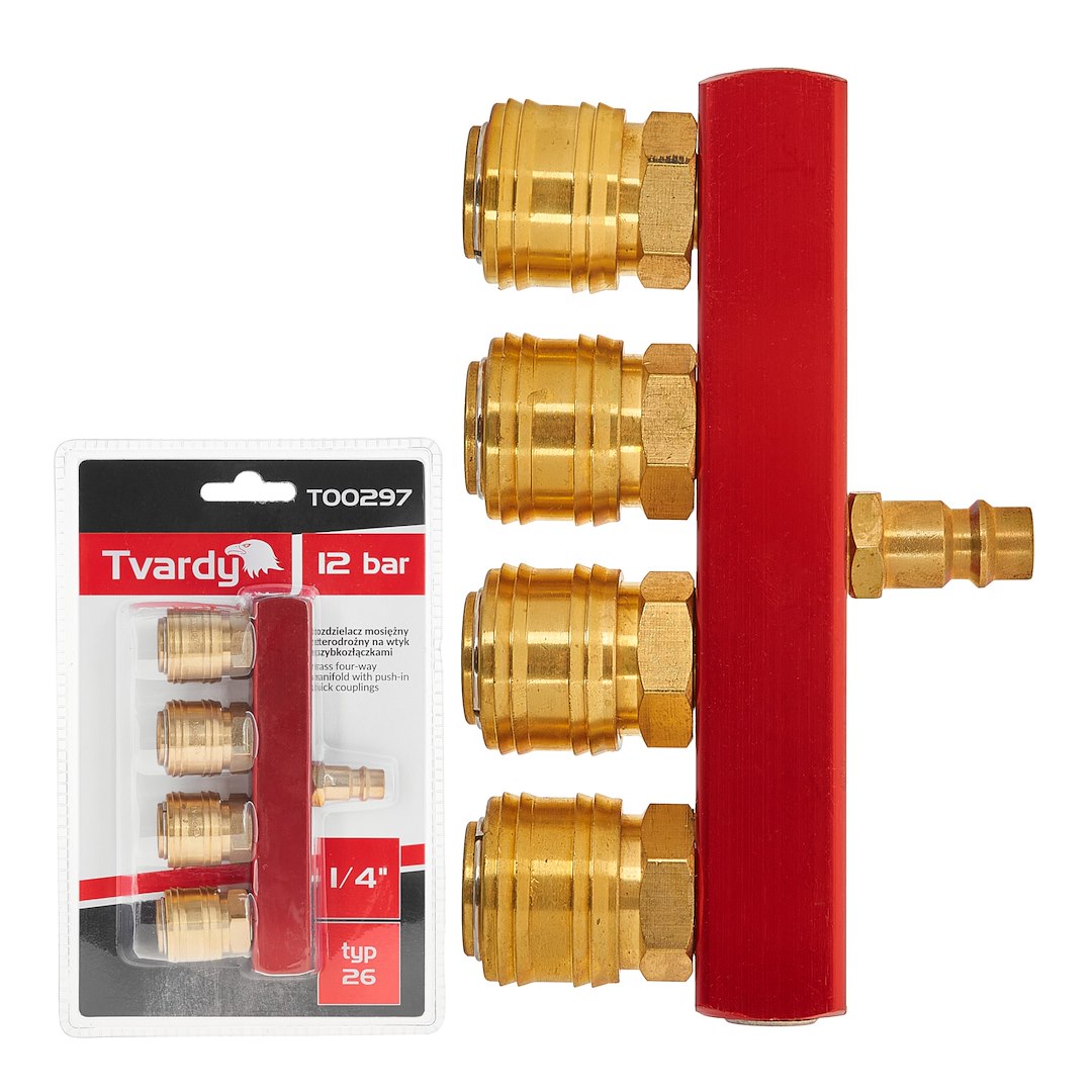 4 weg snelkoppeling euro - luchtkoppeling - messing persluchtnippel - mannelijk - tvardy