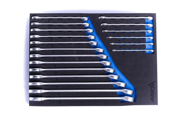 foam inlay steekringsleutel set 19 delig - 6 tot 24 mm - ringsteeksleutel - ringsleutels - steeksleutels - asta