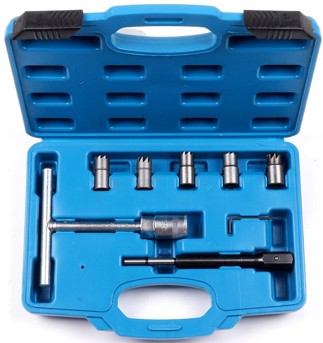 8 delige diesel verstuiverzitting reiniger -&nbsp;injector cleaner - verstuiver zitting schoonmaak set - koolstof frees - freesset
