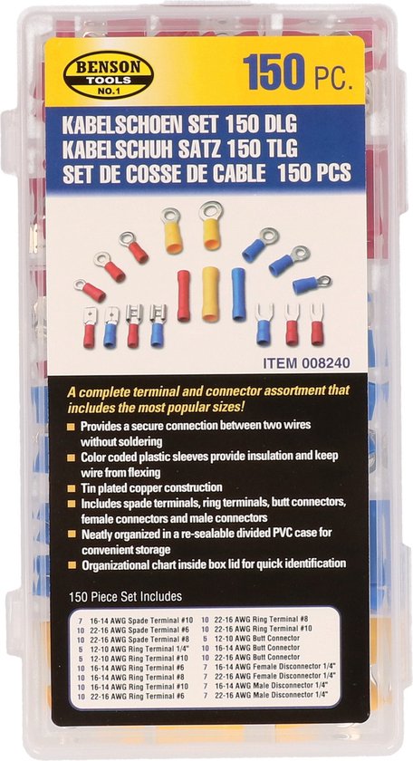 Kabelschoen set&nbsp;150 delig -&nbsp;kabelschoenen -&nbsp;krimpschoen -&nbsp;amp stekker