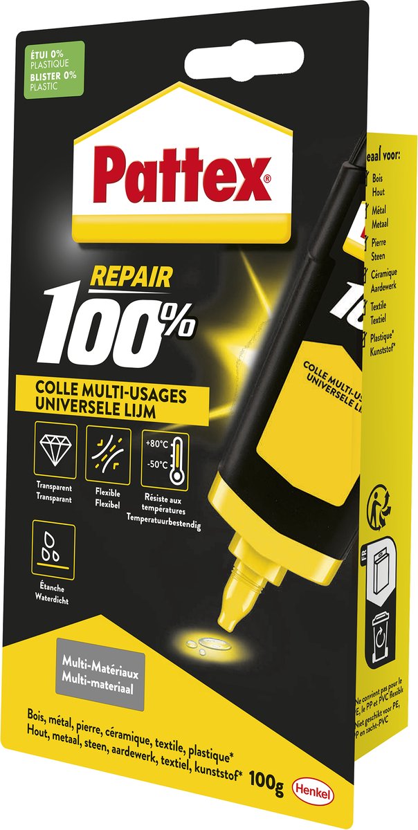 100% alles lijm 100 gram - lijm - gel lijm - vloeibare lijm - pattex