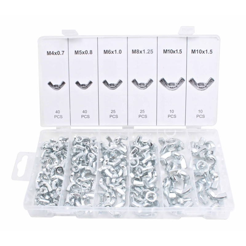 vleugelmoer assortiment 150 delig - vlindermoer m4-m10 - oormoer - handmoer set - asta