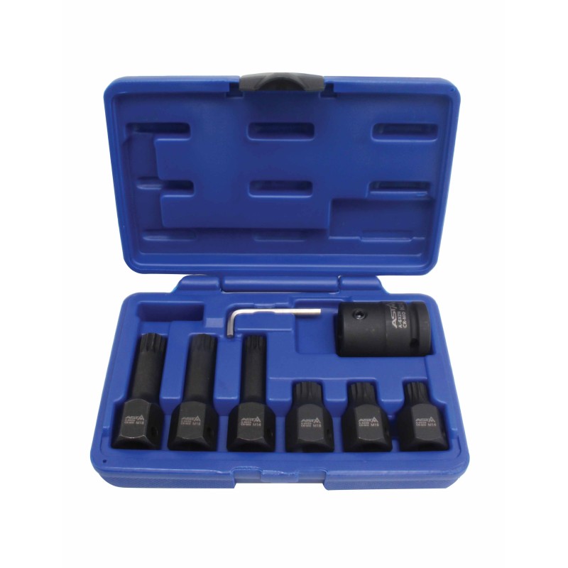 kracht spline doppen 8 delige - veeltanddop bitten set - 12 tand bit - asta