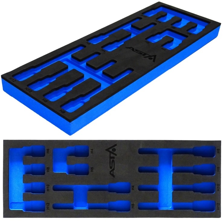 12 delige foam inlay - inbusdoppen inlegstuk - gereedschapswagen inzetstuk - asta