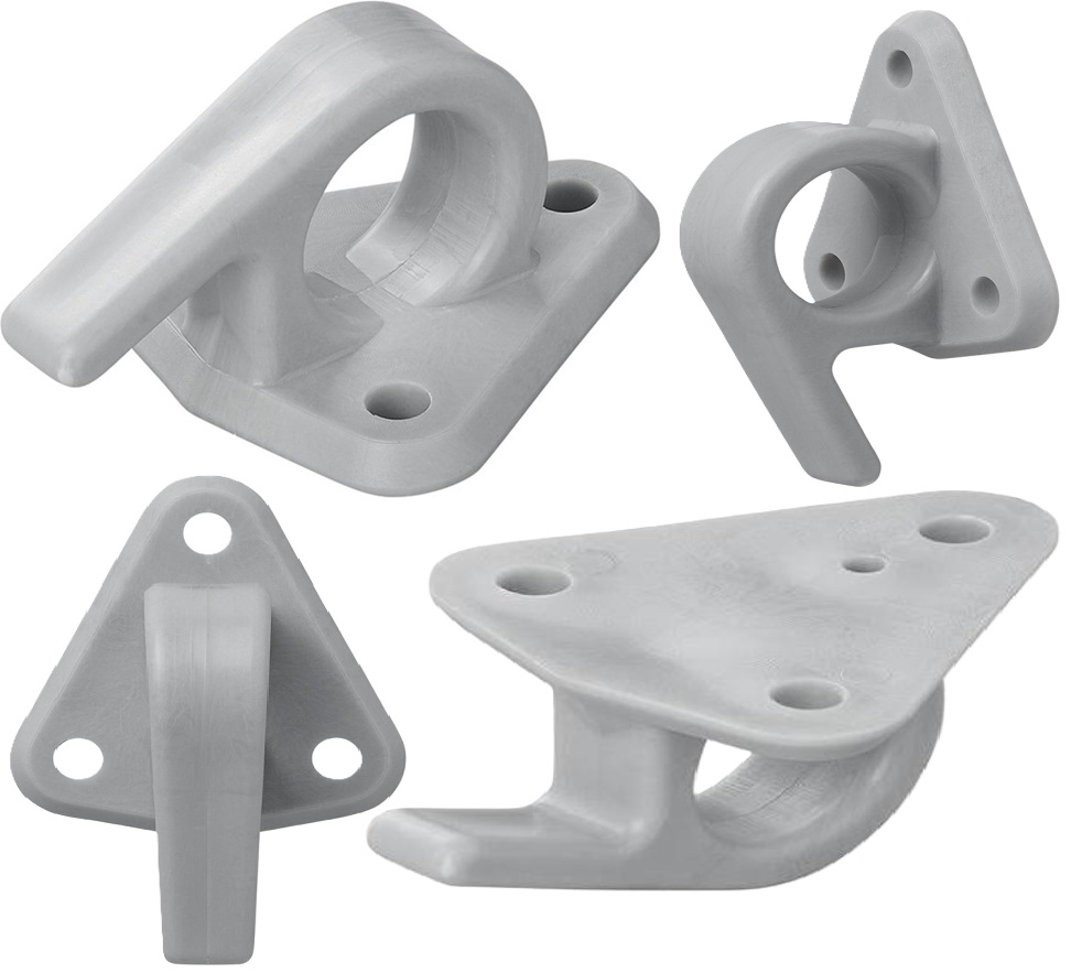 65 x 45 mm nylon - kunstof touwhaak met oog en haak op voetplaat - gaaskleedhaak - bevestigingshaak - montageoog - zeiloog - bi