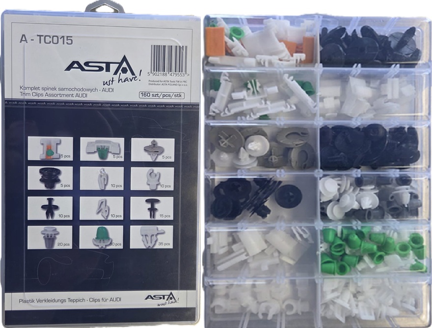 audi Interieurclip set 160 delig - autobekledingclisp&nbsp;- kunststofklemmen - trimclips - autoclips&nbsp;- drukclips