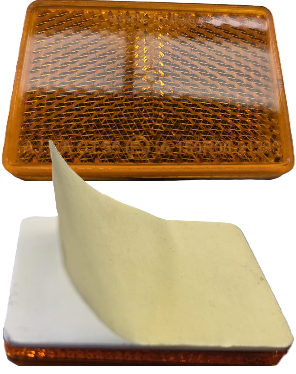 57 X 38 mm oranje / amber plak reflector met e3 keurmerk - rechthoekreflector aj.ba ct.55 - plakreflector aanhanger en voertuig