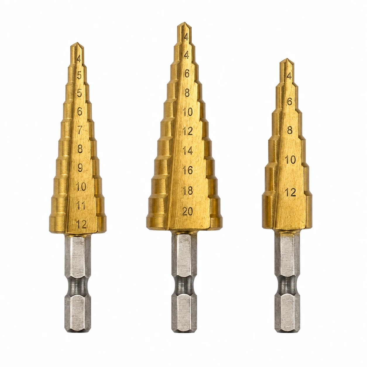 stappenboor 3 tot 12mm - 4 tot 12 mm - 4 tot 20 mm - kegelboor 3 delig - stappenboren - trapboor - ruimers - benson