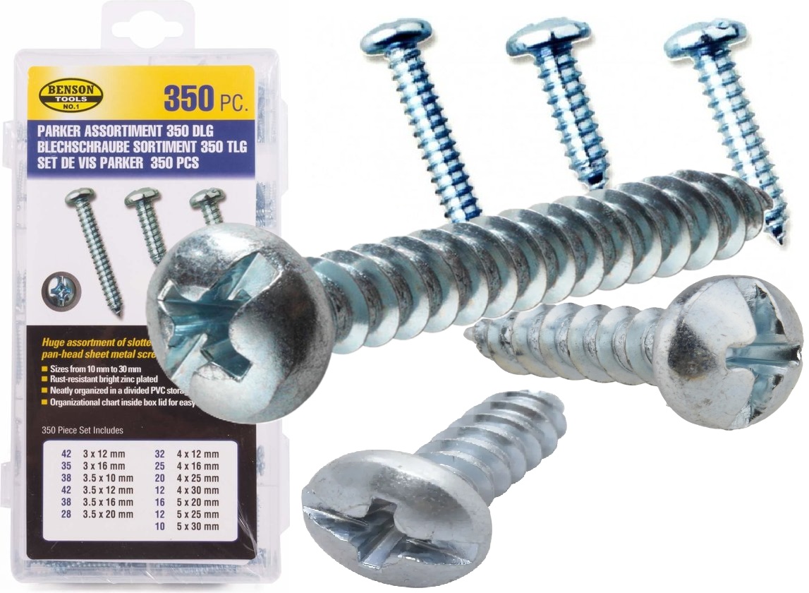 350 delige 13&nbsp;diverse parker schroeven phillips pan-head screws - metaalschroeven - houtschroeven - universeel bolkop schroef