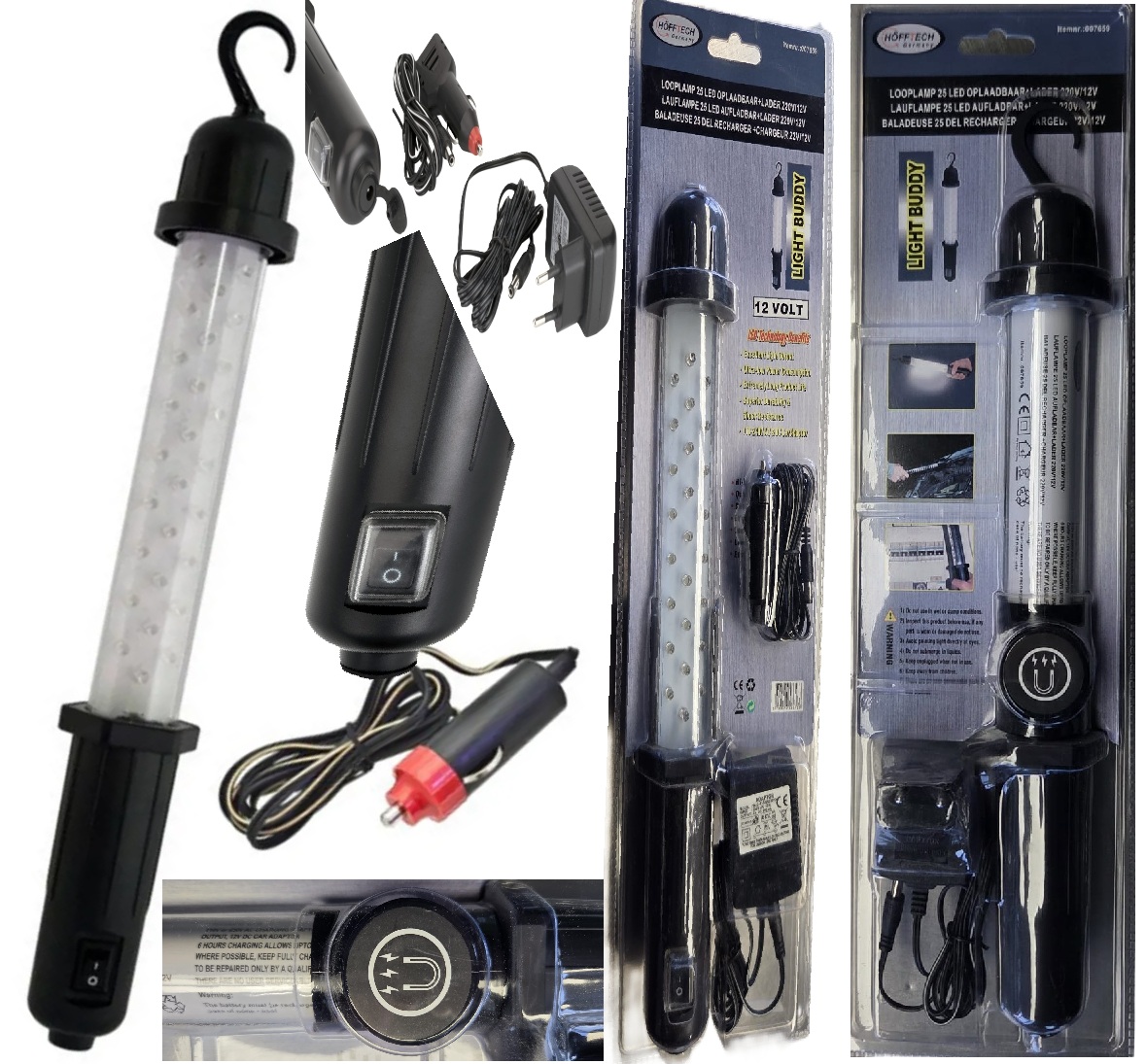 25 leds looplamp oplaadbaar met lader - schokbestendige magneetlamp - werklamp - hanglamp - buisledlamp