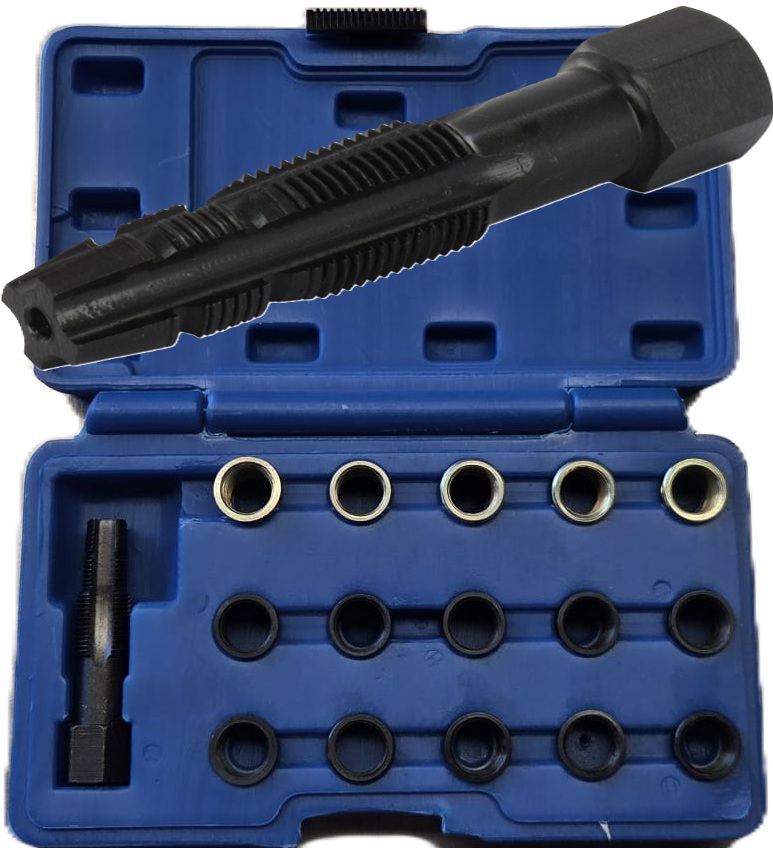 16 delige bougie draadreparatie set met tapse tapbout - m16 x 1,25 - bougiehulzen met inwendig m14 maat - bougiedraadreparatie 