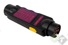 Tester voor de stekker, alleen geschikt voor 7 polige aansluitingen met 12 Volt systeem. Tester voor de stekker, alleen geschikt voor 7 polige aansluitingen met 12 Volt systeem.