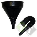 Trechter met flexibel schenktuit en filter, ingang 150mm, uitgang 7mm Trechter met flexibel schenktuit en filter, ingang 150mm, uitgang 7mm